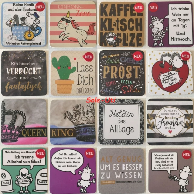 SHEEPWORLD UNTERSETZER BIERDECKEL lustige Sprüche alle Anlässe 12 + 1