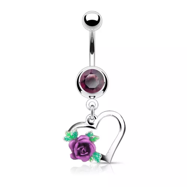 Piercing nombril  en acier chirurgical 316L   - Coeur et rose