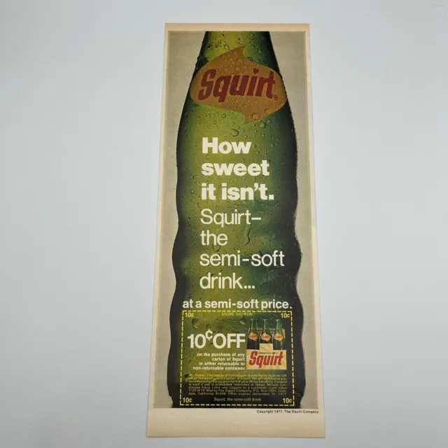 Squirt Soda Soft Drink 1971 Vintage Print Ad 5x13.25" the semi soft drink coupon