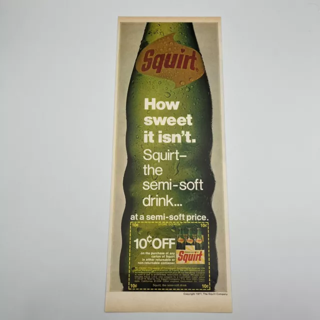 Squirt Soda Soft Drink 1971 Vintage Print Ad 5x13.25" the semi soft drink coupon