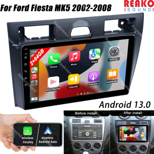 9''Android 13 Carplay For Ford Fiesta MK5 2002-2008 Car GPS Stereo Radio BT FM