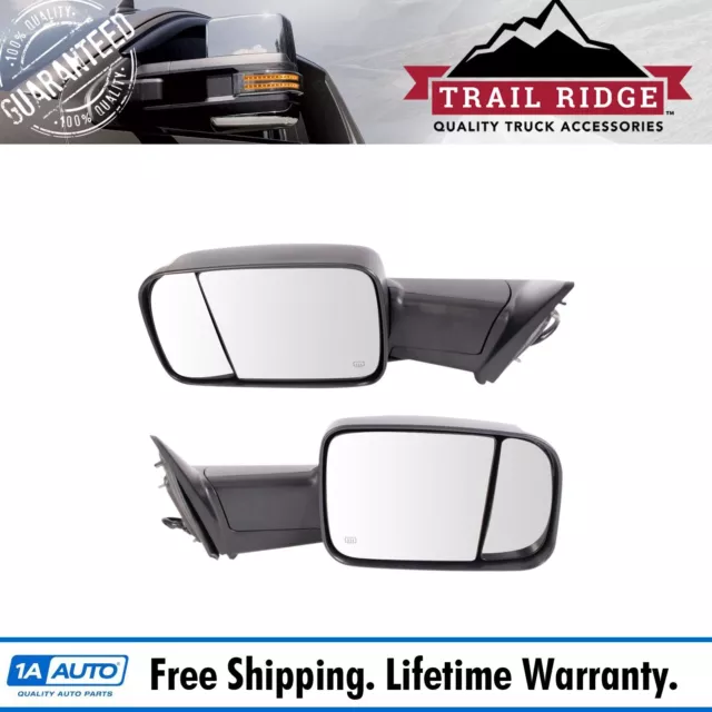 Trail Ridge Tow Mirror Power Folding Heated Signal Puddle Black Pair Set for Ram