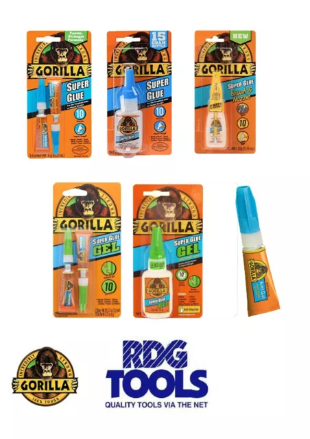 Gorilla Super Glue Full Range: 3g, 2 x 3g, 15g, 15g Gel, 12g Brush & Nozzle