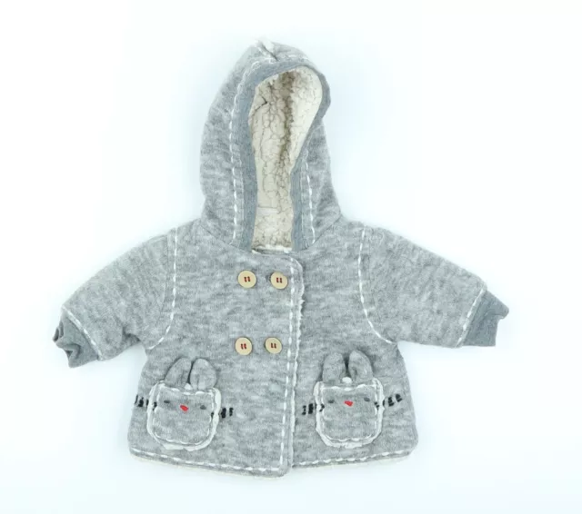 NEXT Baby Grey Basic Coat Coatigan Size 0-3 Months Button