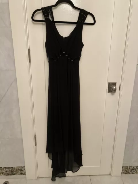 bailey 44 black long dress With Cut Out Detail With Bronze Metal Detail 3