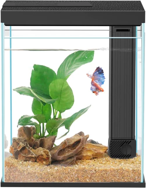 Small Fish Tank 2.3 Gallon Glass Aquarium Betta Fish Tank Starter Kit Filter LED