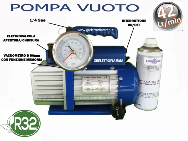 POMPA Del VUOTO MONOSTADIO 42 LT CONDIZIONATORE KIT MANOMETRICO 4 VIE R410 R32 - Foto 4