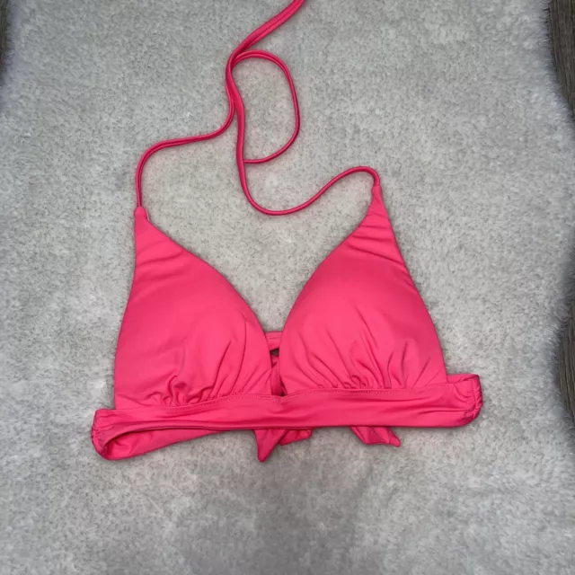 Victoria's Secret Small Bikini Top Triangle Halter Tie Back Neon Coral Pink Swim