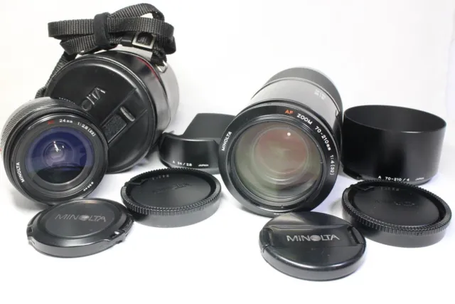 Lot of 2 Minolta AF 24mm F/2.8 Wide Angle + 70-210mm F/4 Zoom Macro Lens w/Cap