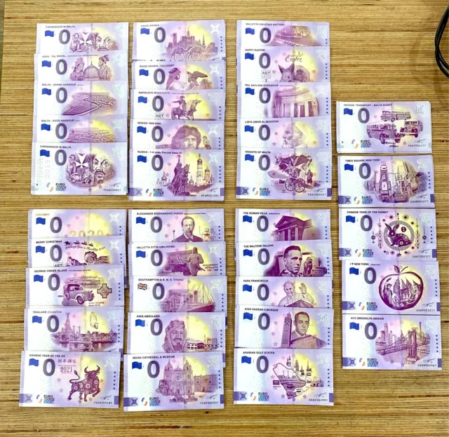 0 Euro Souvenir Banknotes Reseller Pack - Set of 35 x 5 of each Malta 2019- 2023