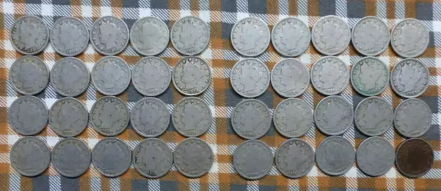 Roll of 40 Liberty V Nickels, Mixed Date, 40 USA Liberty Head V Nickel Coins