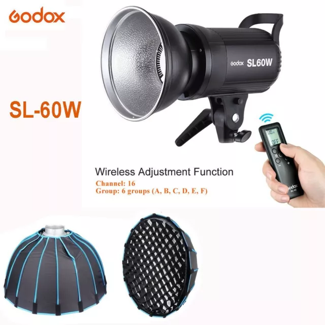 Godox SL-60W 5600K LED Videoleuchte Fotolampe Licht + 57CM Softbox + Eggcrate DE