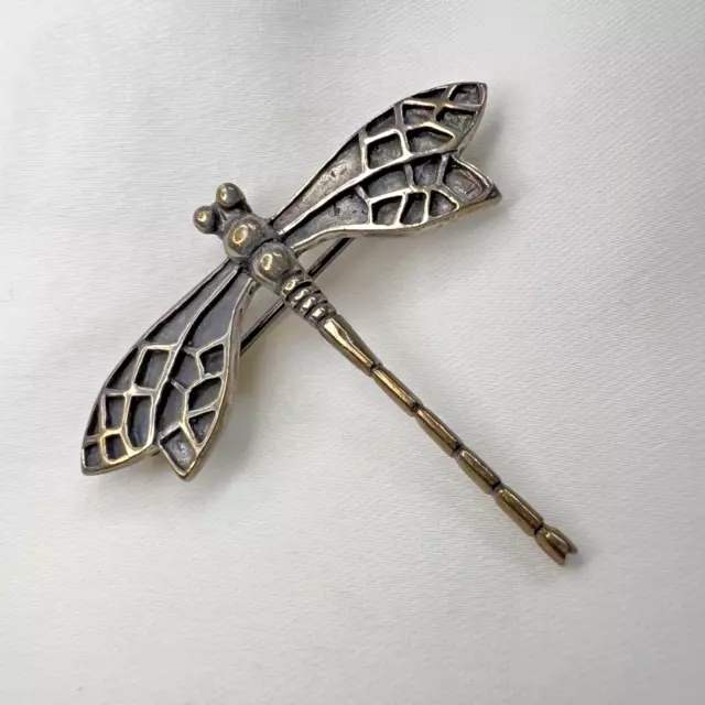 Vintage 925 sterling silver detailed dragonfly brooch pin unknown mark