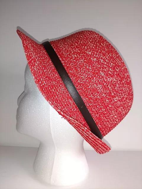 Hat August Fedora Mens Womens One Size Red White With Black Band Packable