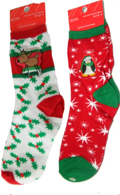 2 Pair Christmas Socks Novelty decorated for Children Shoe size 10 1/2 -4 981/80