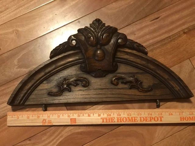 Antique Pediment/Crest in Oak Wood Salvage, 18 1/2 X 8 1/2 Inches.