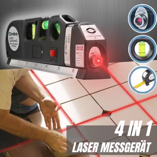 Laser Wasserwaage 4-in-1 Lasermessgerät Kreuzlinienlaser Maßband Zollstock Meter