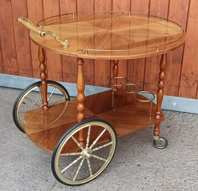Carrito de Servicio Té 60er Mesa Auxiliar Nogal BAR Hollywood 70er