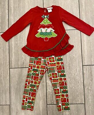 Emily Rose Boutique Girls Christmas Tree Outfit Top & Pants Set 2 Piece Size 4