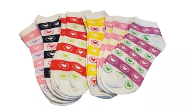 New Mixed Lot 6 Pair's Women Novelty Bubble Hearts Low Cut Ped Socks SZ 9-11 