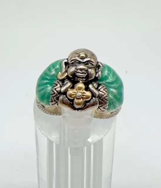 Barbara Bixby Sterling Silver & 18k Gold Enamel Buddha Sz-8.5 Ring 14.4g #ybg