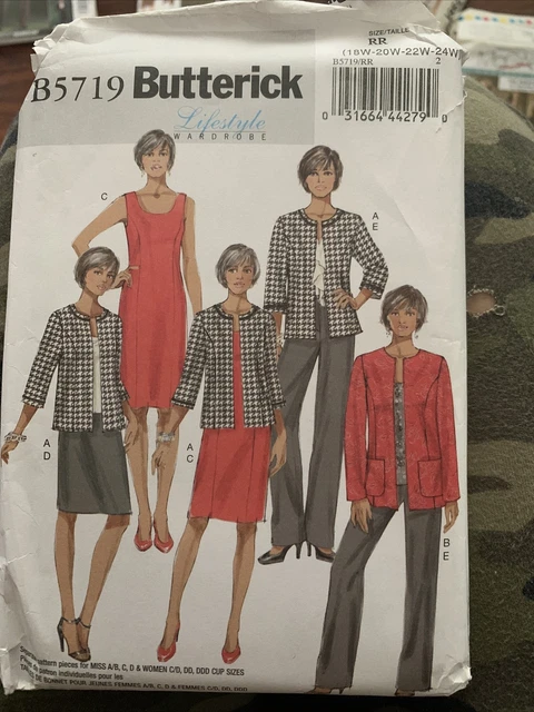 Jacket Dress Skirt Pants Women's size 18w-24w Butterick 5719 Sewing Pattern