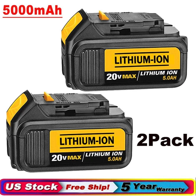 2 PACK For DeWalt 20 Volt Max XR 5.0AH Lithium Ion Battery DCB206-2 DCB205-2 20V