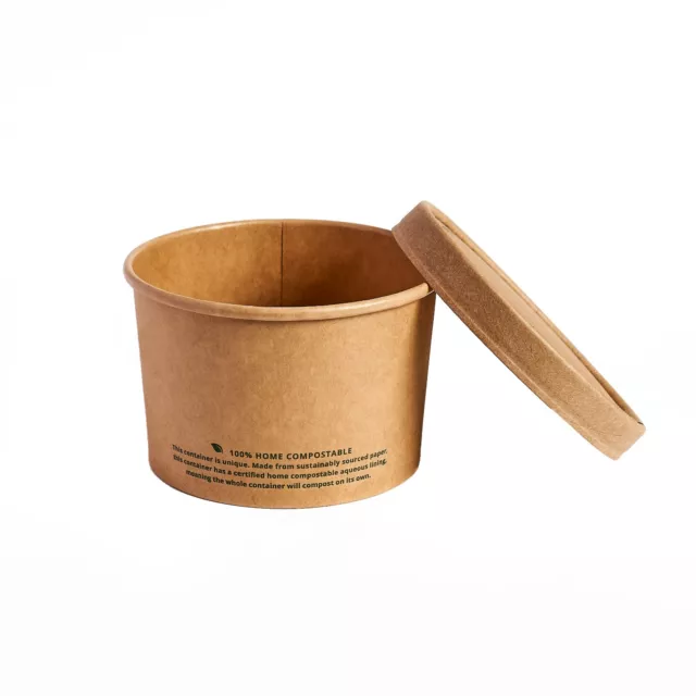 16oz Biodegradable Kraft Paper Soup Bowl Ice Cream Container with Lids 50-500PCS