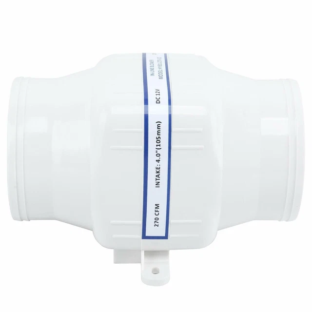 4" in Line Boat Marine Electric Bilge Air Blower Fan 12V 270 CFM Quiet White