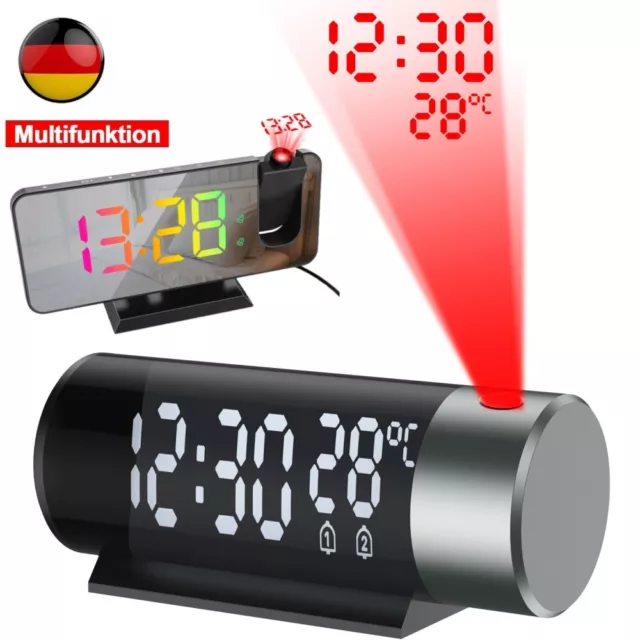 LED 180° wecker mit Projektion Digital Dimmbar Tischuhr Alarm USB FM