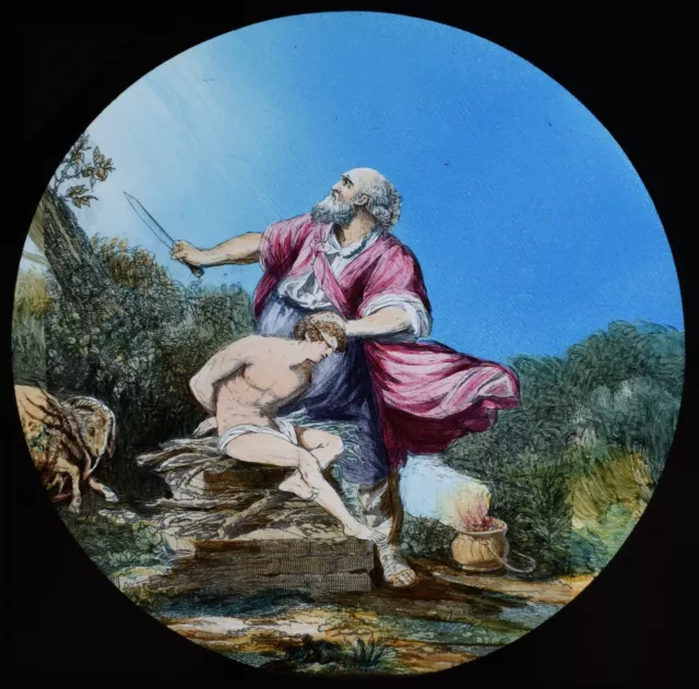 ANTIQUE Magic Lantern Slide ABRAHAMS SACRIFICE C1890 VICTORIAN DRAWING RELIGION