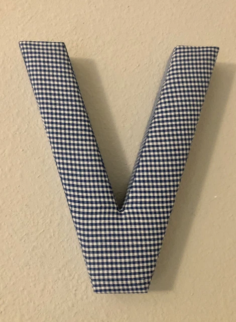 Fabric Covered Wall Letter - Blue Gingham - Letter V