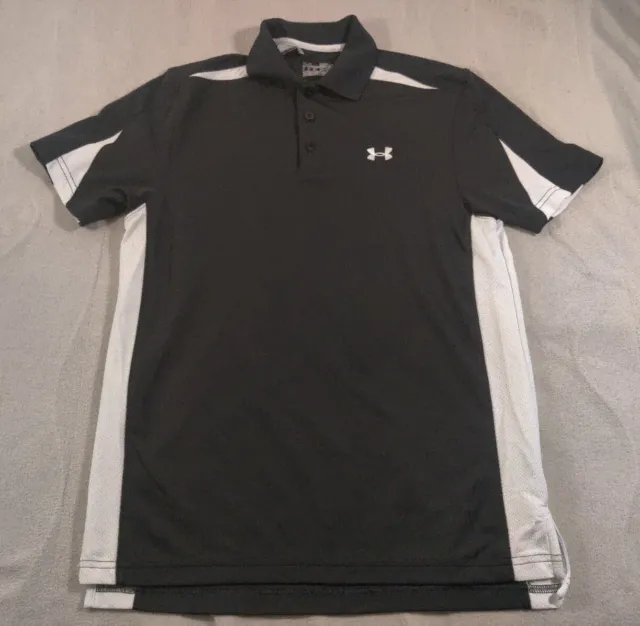 Under Armour Mens Shirt Black Small Polo Loose Casual Golf Teens Boys Heatgear