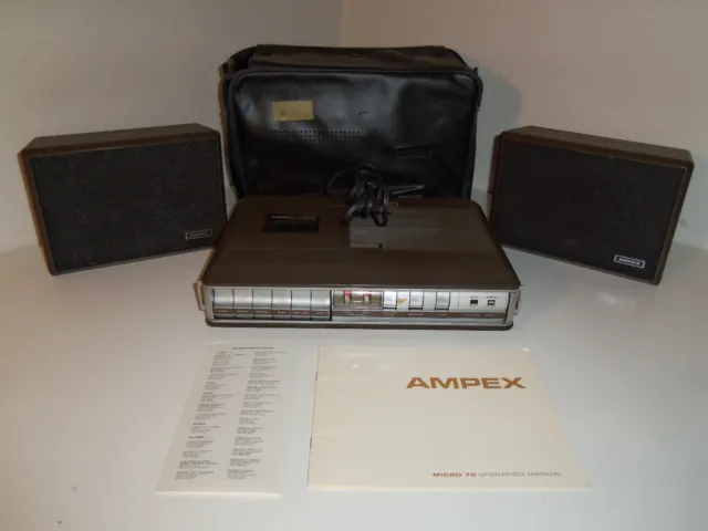 Vintage Ampex Micro 70 Portable Cassette Player Recorder w/Case Speakers Manual
