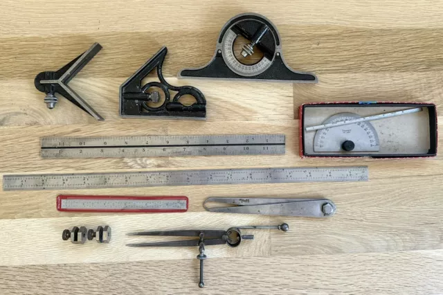 Vintage Machinist Lot of Starrett Tools - 493 Protractor Square 470 Stair Gauge
