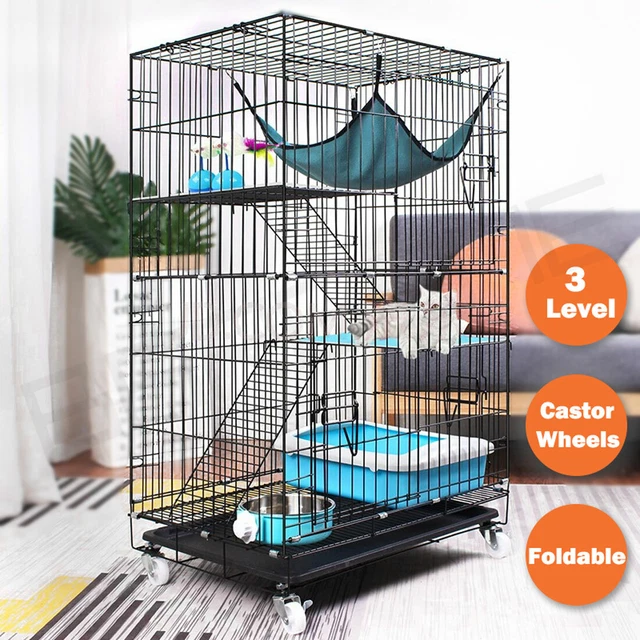 3 Level Pet Rabbit Bird Cage Ferret Parrot Aviary Cat Rat Budgie Hamster Wheel X