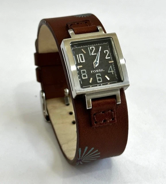 FOSSIL QUARTZ WATCH JR-8180 Brown Leather Cuff Flowers  display picture 3