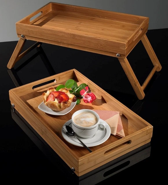 Plateau De Service En Bois Laqué Noir - Dimensions 40x30 Cm - Fait Main - Pour Thé, Café, Petit-déjeuner - Bords Relevés