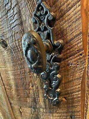 Heavy Cast Iron door Pull handle knob antique finish ornate Victorian rustic
