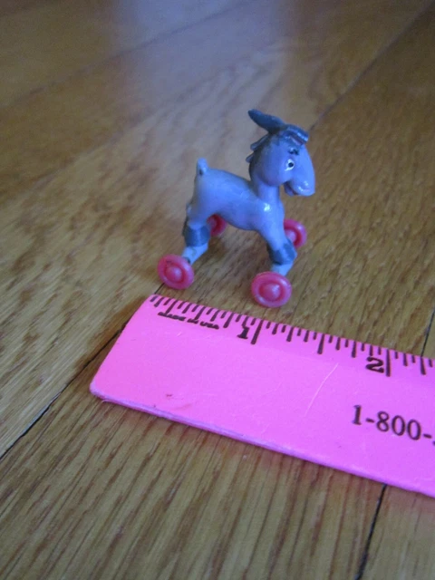 Vintage Donkey MINIATURE Pull Toy on Wheels Plastic Dollhouse Tiny Toy Democrat