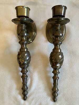 Vintage Pair Of Twist Design Solid Brass Wall Sconce Candle Holders 14 1/2”