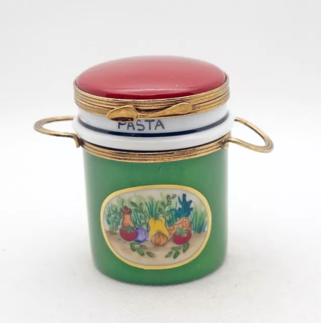 New Rare French Limoges Trinket Box 2 Pc Set Spaghetti Pasta Pot w Pasta Veggies