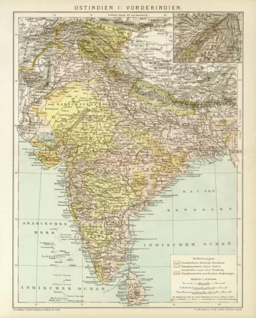 Indien Ceylon Sri Lanka historische Landkarte antike Karte Lithographie ca. 1892