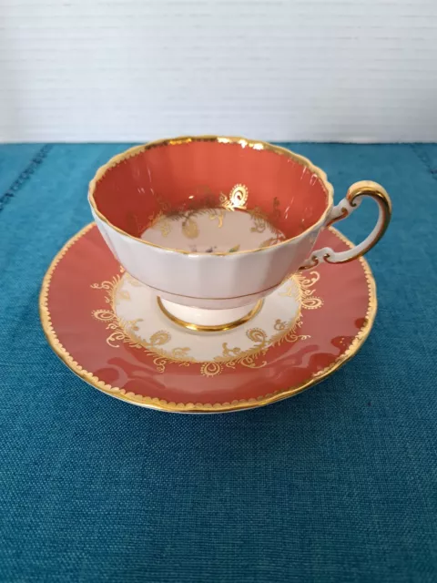 Rare Find: Vintage Aynsley, Tea Cup & Saucer, #1515, Burnt Orange w/ Pink Rose i