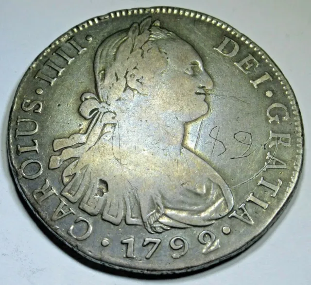 1792 NG M Guatemala Silver 8 Reales Antique 1700's Spanish Colonial Dollar Coin