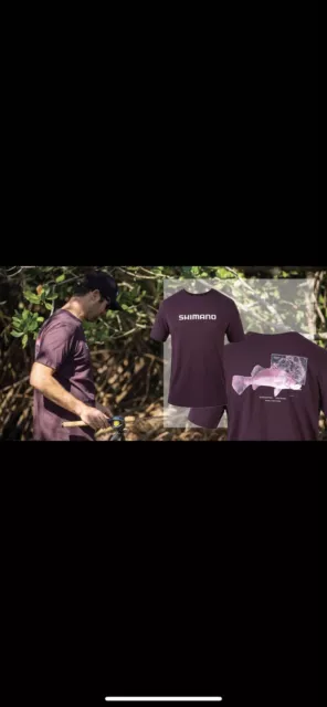 SHIMANO MENS NATIVE Fishing Barramundi maroon cotton T-Shirt Tee