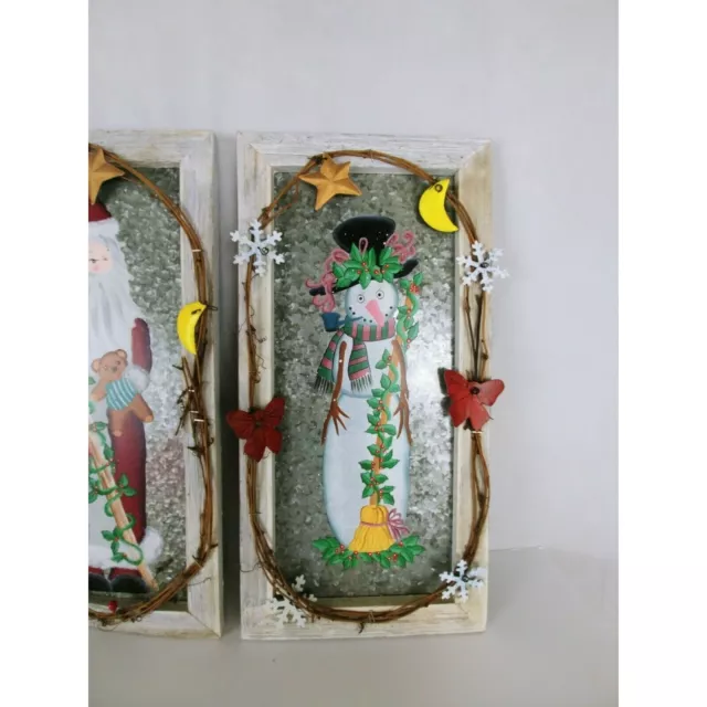 2 homemade christmas wooden framed painted tin wall shelf decor 3