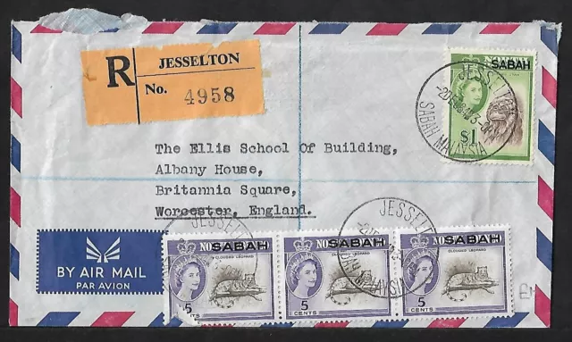 Malasia Sabah Jesselton Al Reino Correo Aéreo Embalaje Original Tira De 3 En Cubierta Registrada 1946