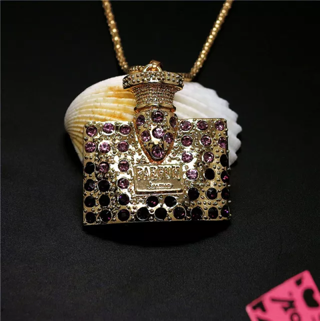 New Purple Crystal Perfume Gold Plated Bottle Fashion Women Pendant Necklace