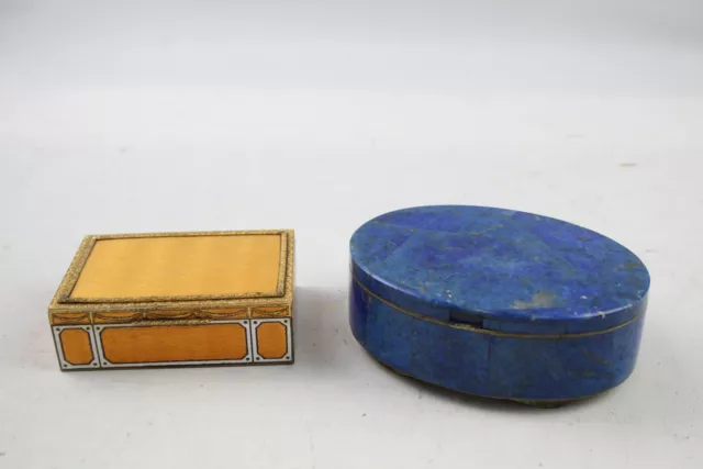 Schmuckschachteln Antik/Vintage Lapislazuli Silber Goldton Orange Emaille x 2